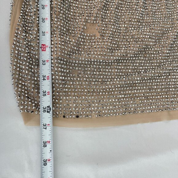 Cache Women Dress Y2K Sleeveless Rhinestone Embellished Mesh Beige Silver M - Picture 12 of 14